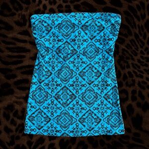 Y2K F.A.N.G Blue + Brown Strapless Top